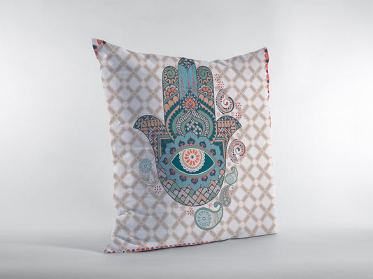 18” Blue Gray Hamsa Suede Zippered Throw Pillow