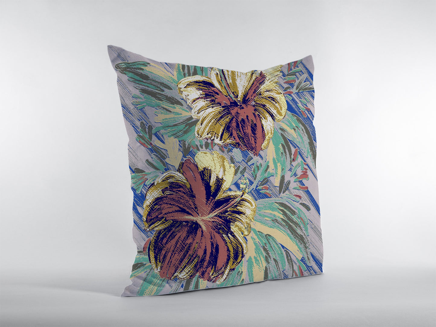 16” Terracotta Hibiscus Zippered Suede Throw Pillow
