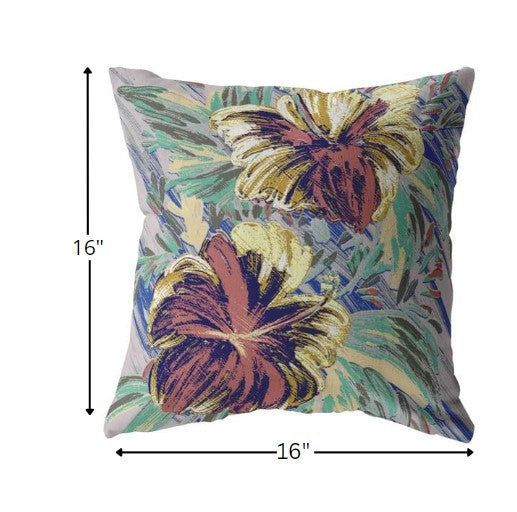 16” Terracotta Hibiscus Zippered Suede Throw Pillow