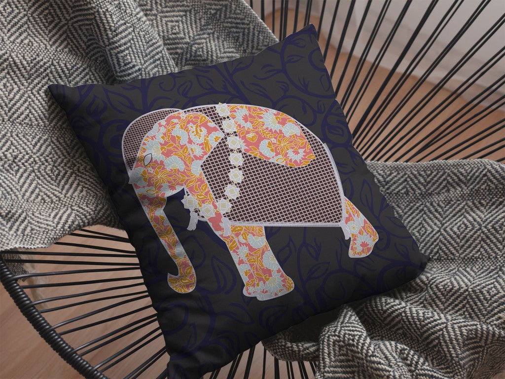 16” Orange Elephant Zippered Suede Throw Pillow