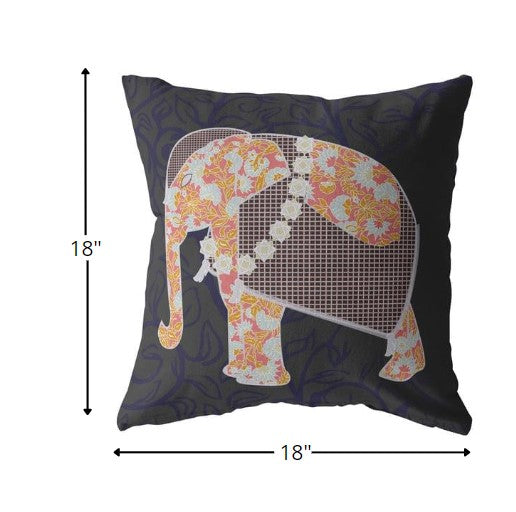18” Orange Elephant Zippered Suede Throw Pillow