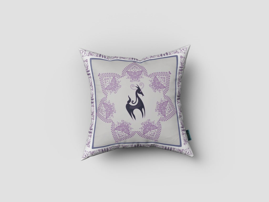 16” Gray Purple Horse Zippered Suede Throw Pillow