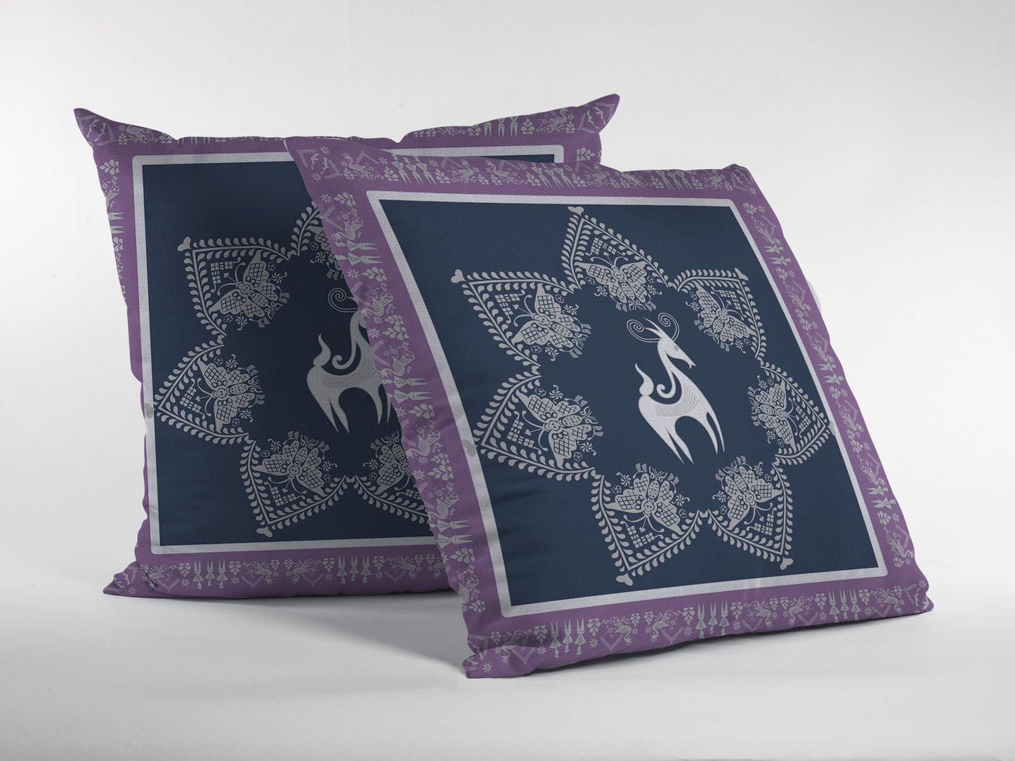 16” Navy Purple Horse Zippered Suede Throw Pillow