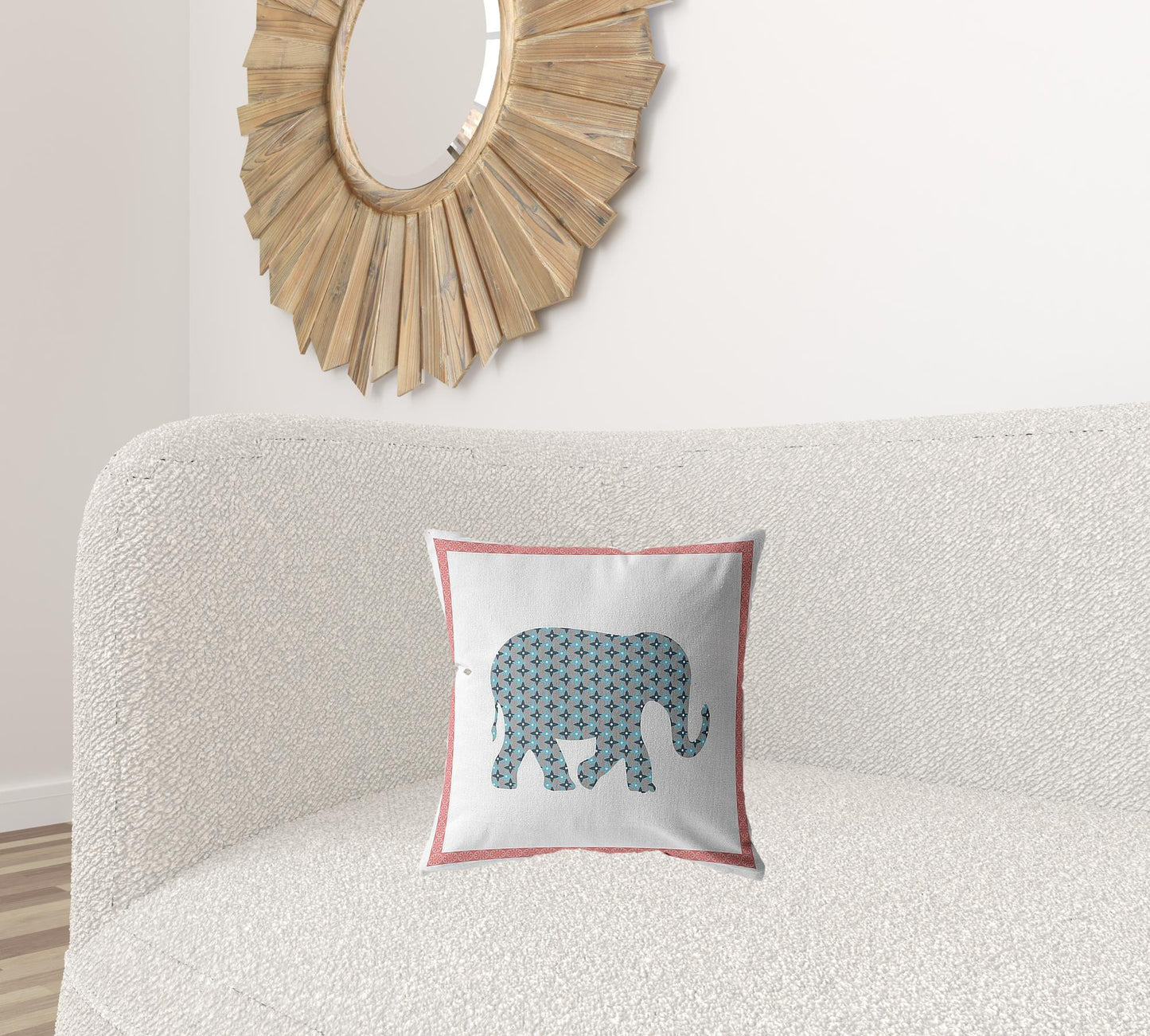 16” Blue Pink Elephant Zippered Suede Throw Pillow