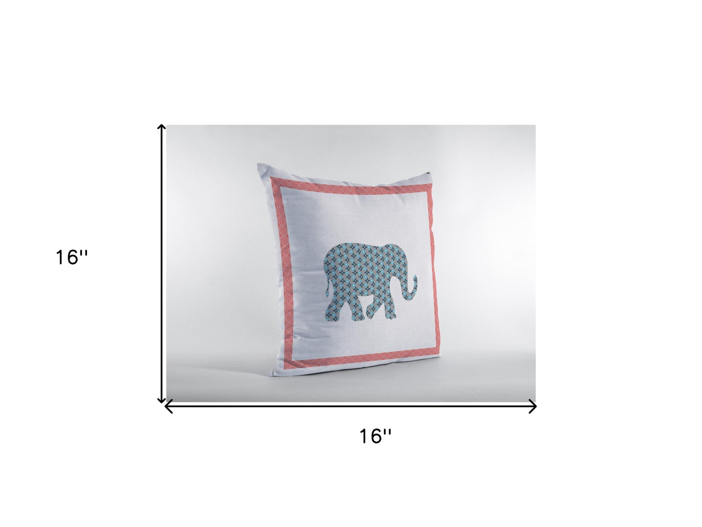 16” Blue Pink Elephant Zippered Suede Throw Pillow