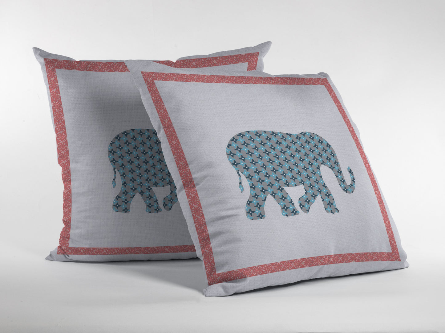 18” Blue Pink Elephant Zippered Suede Throw Pillow