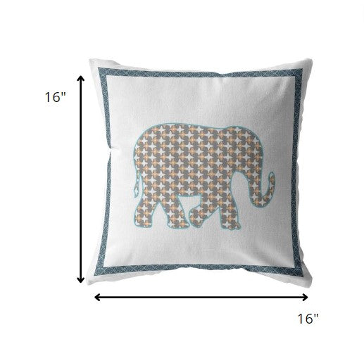 16” Gold White Elephant Zippered Suede Throw Pillow