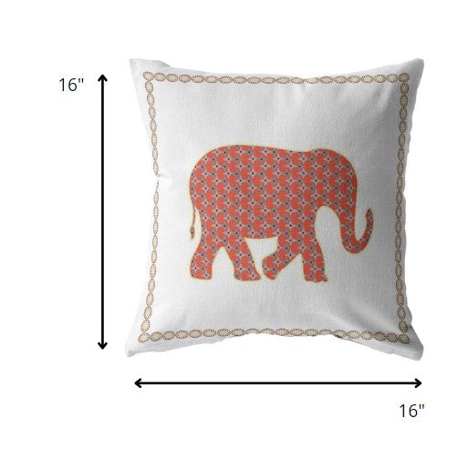 16” Orange White Elephant Zippered Suede Throw Pillow