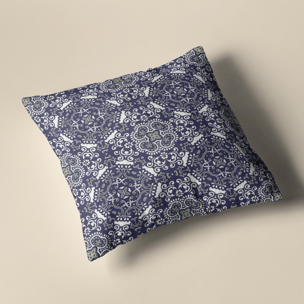 16" Navy Boho Pattern Zippered Suede Throw Pillow