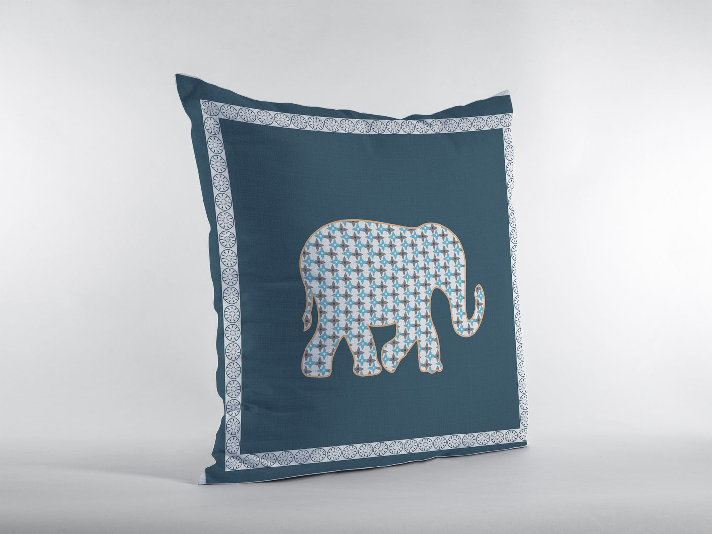 18” Spruce Blue Elephant Zippered Suede Throw Pillow
