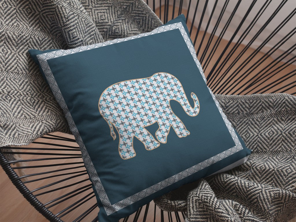 18” Spruce Blue Elephant Zippered Suede Throw Pillow