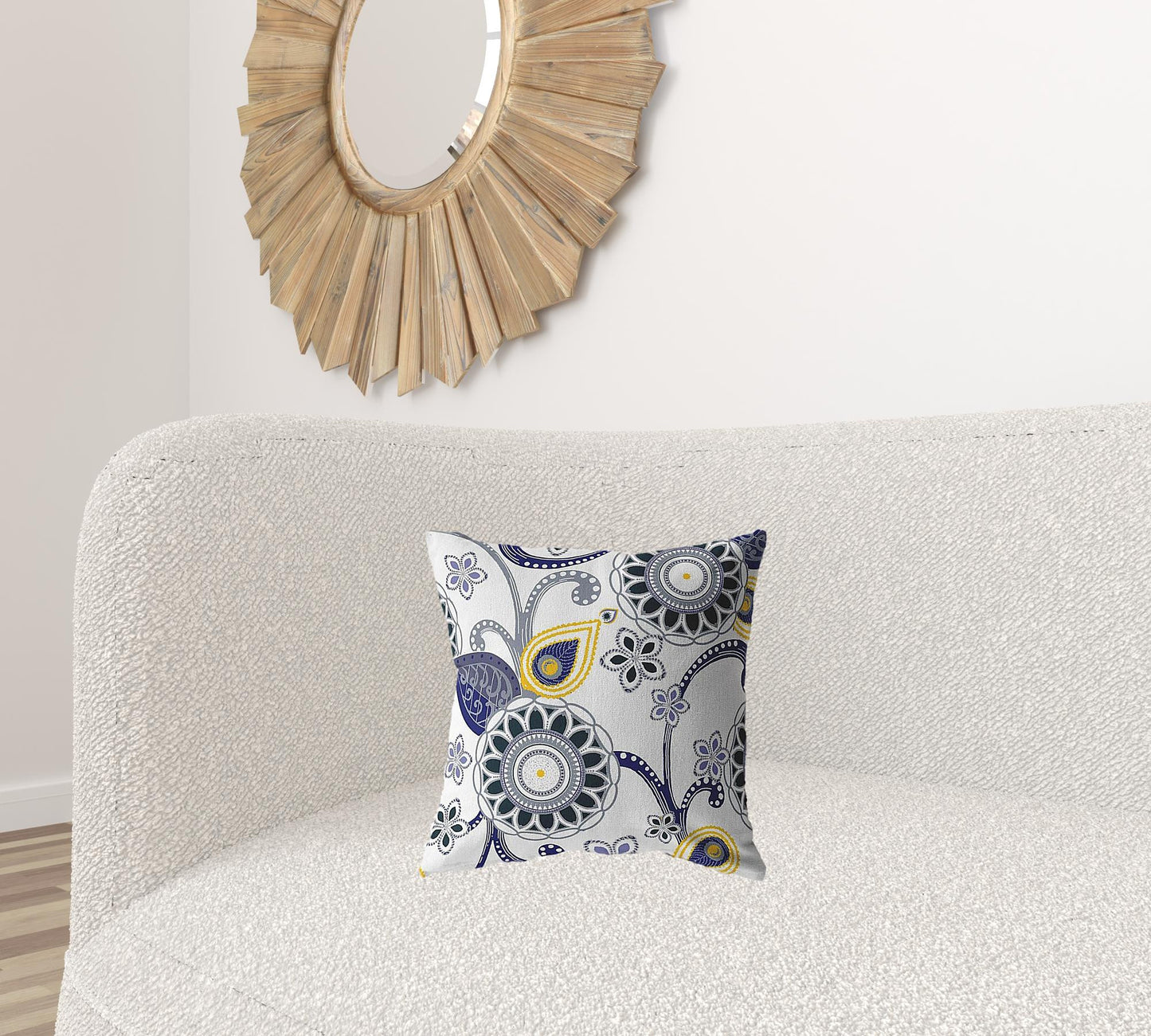 16” Navy White Floral Suede Zippered Throw Pillow