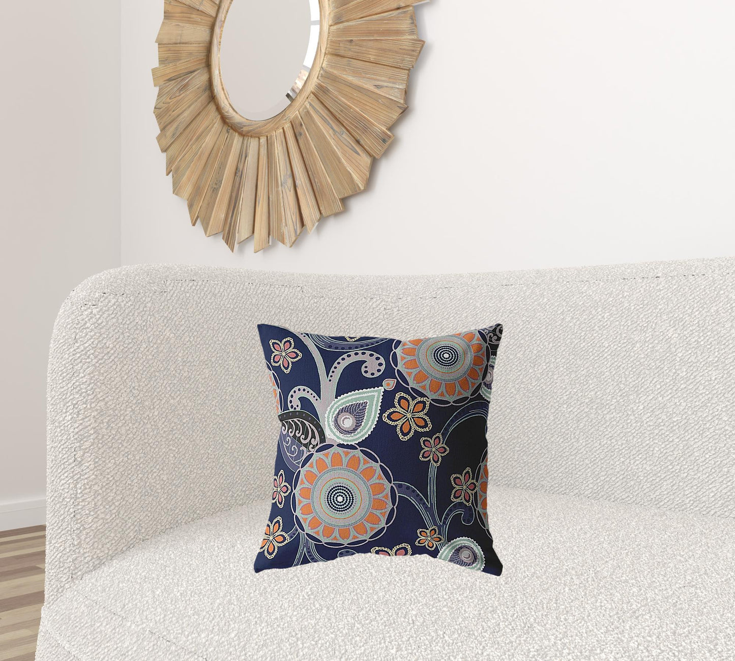 18” Indigo Orange Floral Suede Zippered Throw Pillow