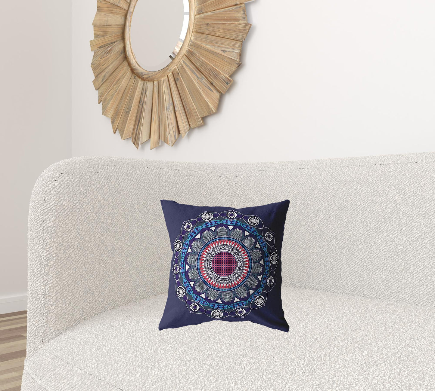 16"x16" Navy Zippered Suede Floral Throw Pillow