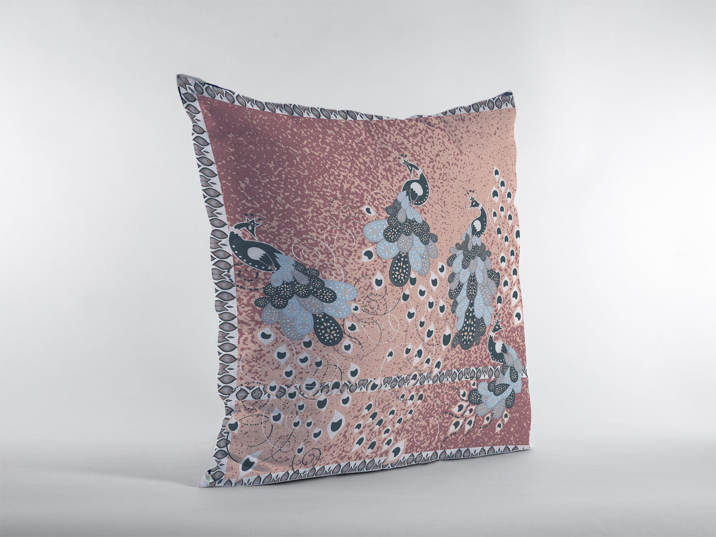 16” Dusty Pink Boho Bird Zippered Suede Throw Pillow