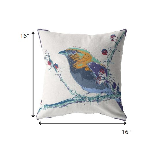16” Blue White Robin Zippered Suede Throw Pillow
