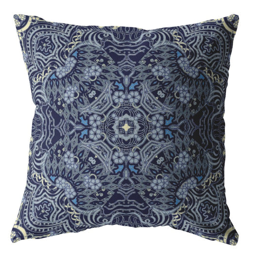 16” Indigo Boho Ornate Zippered Suede Throw Pillow