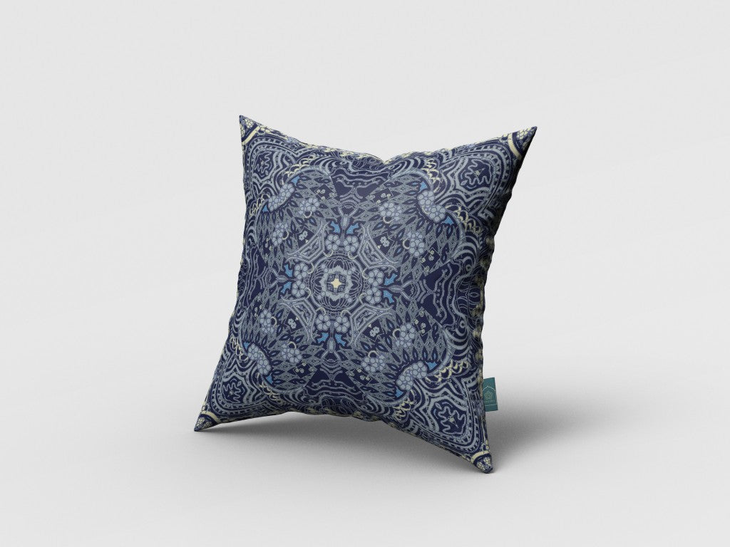 16” Indigo Boho Ornate Zippered Suede Throw Pillow