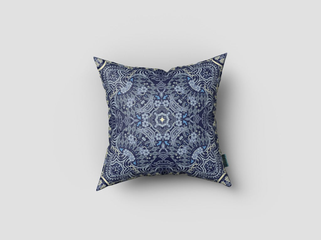 16” Indigo Boho Ornate Zippered Suede Throw Pillow