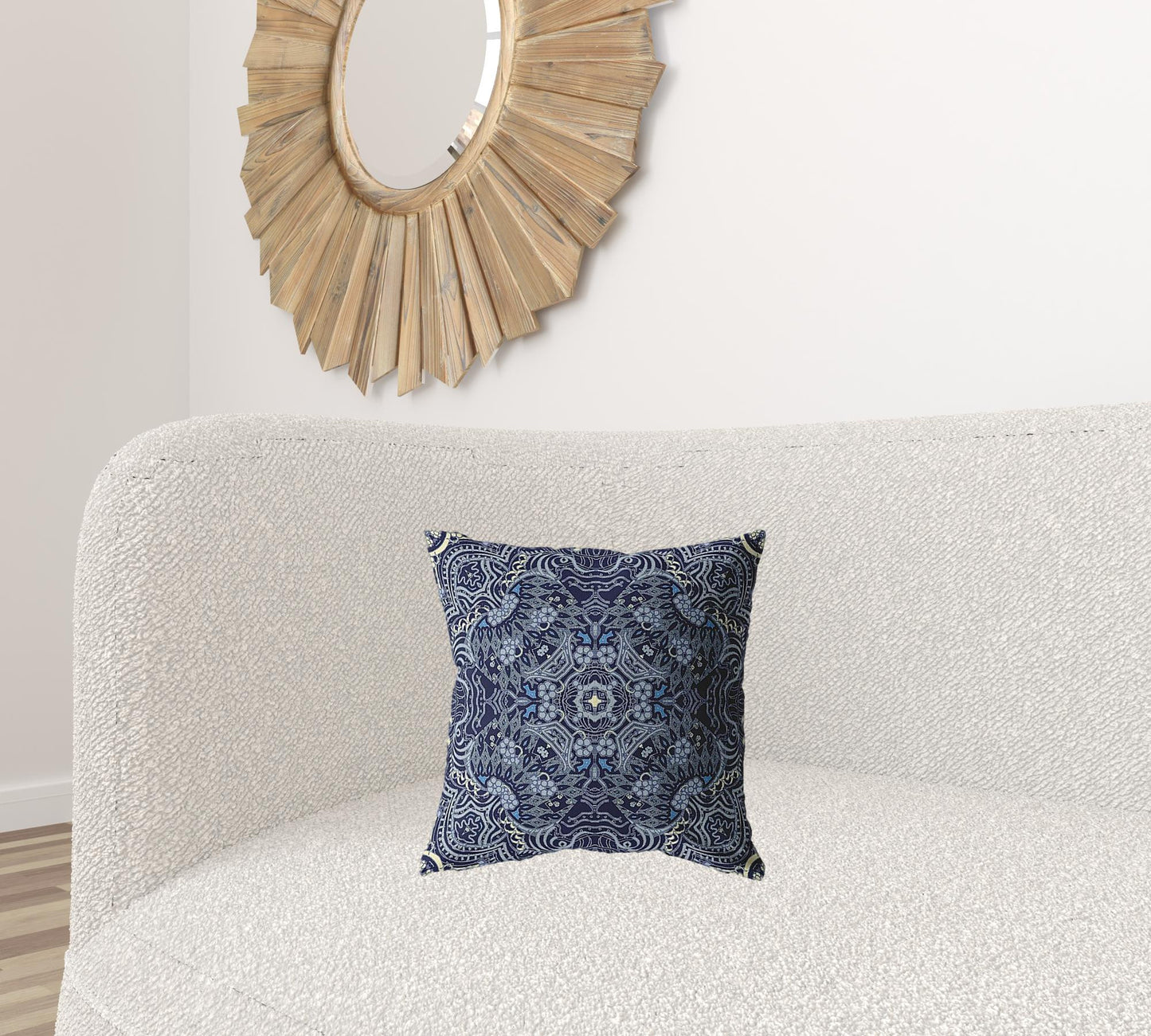 16” Indigo Boho Ornate Zippered Suede Throw Pillow