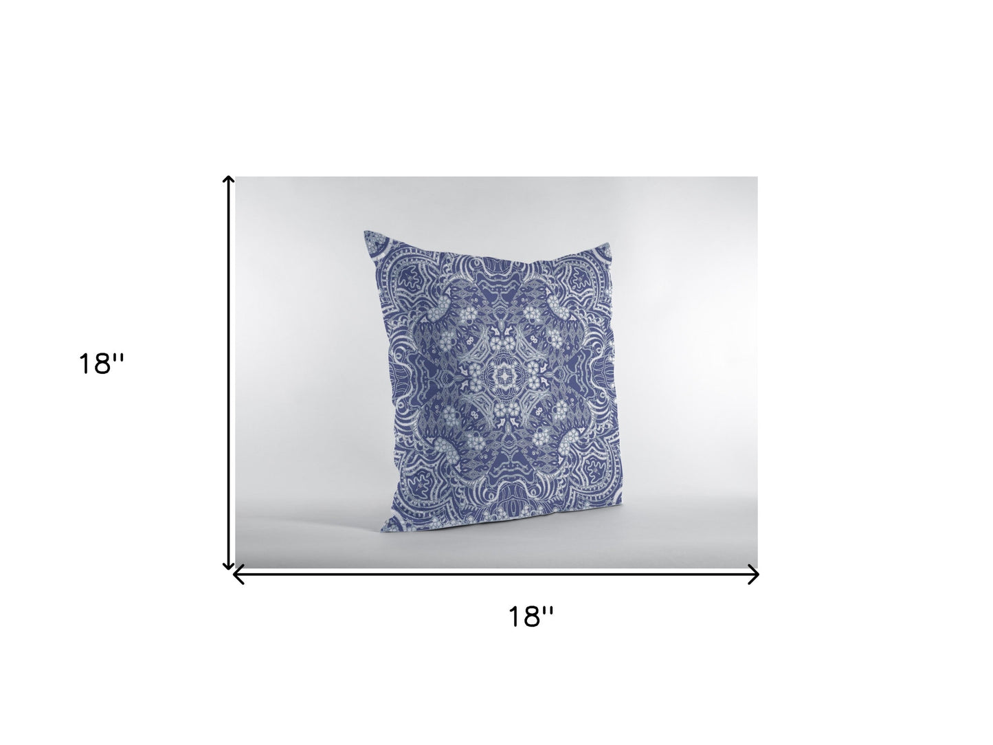 18” Indigo White Boho Ornate Zippered Suede Throw Pillow