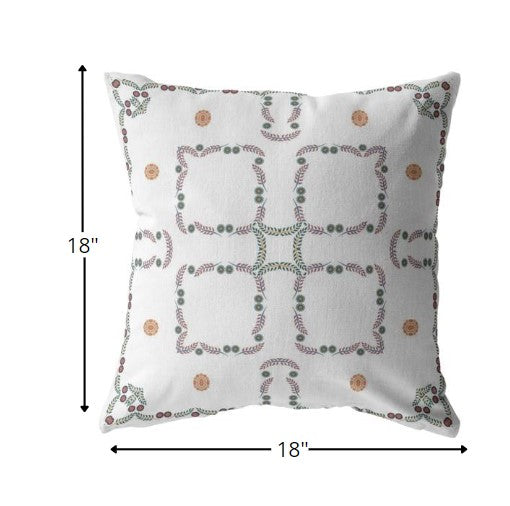 18” White Floral Suede Zippered Throw Pillow