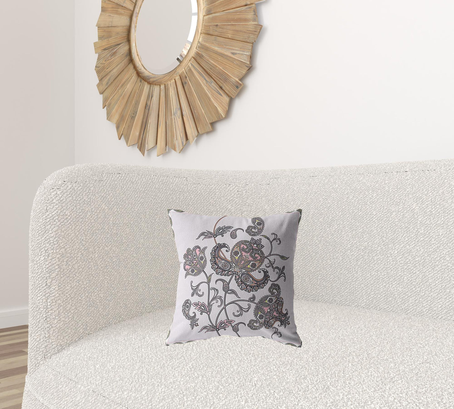 16” Gray White Wildflower Zippered Suede Throw Pillow