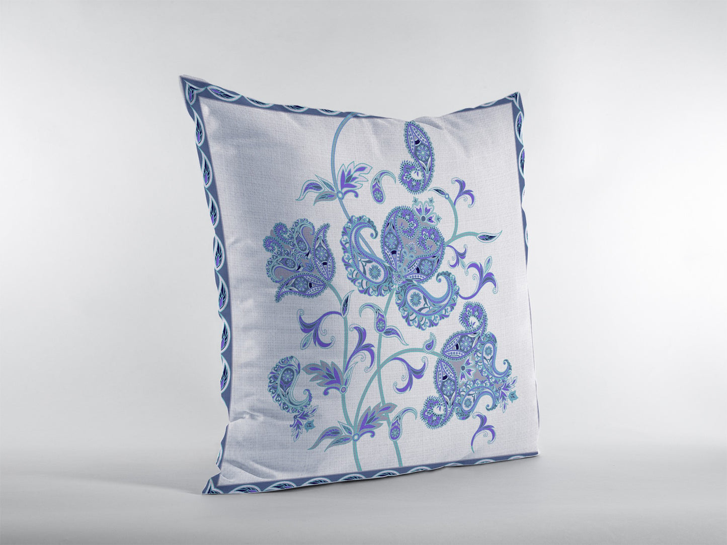 16” Blue White Wildflower Zippered Suede Throw Pillow