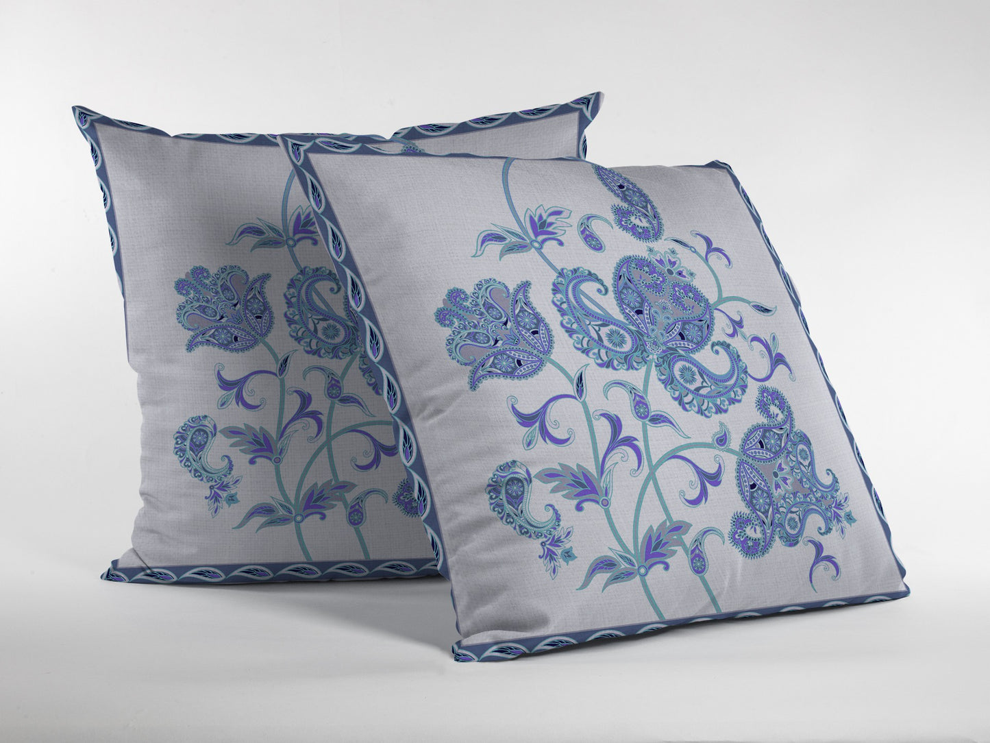 16” Blue White Wildflower Zippered Suede Throw Pillow