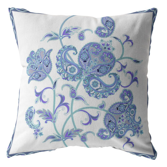 18” Blue White Wildflower Zippered Suede Throw Pillow