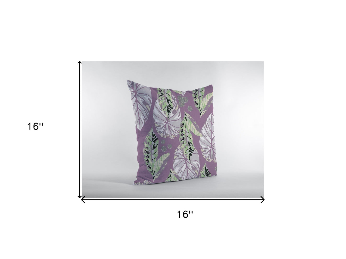 16” White Purple Tropical Leaf Zippered Suede Throw Pillow