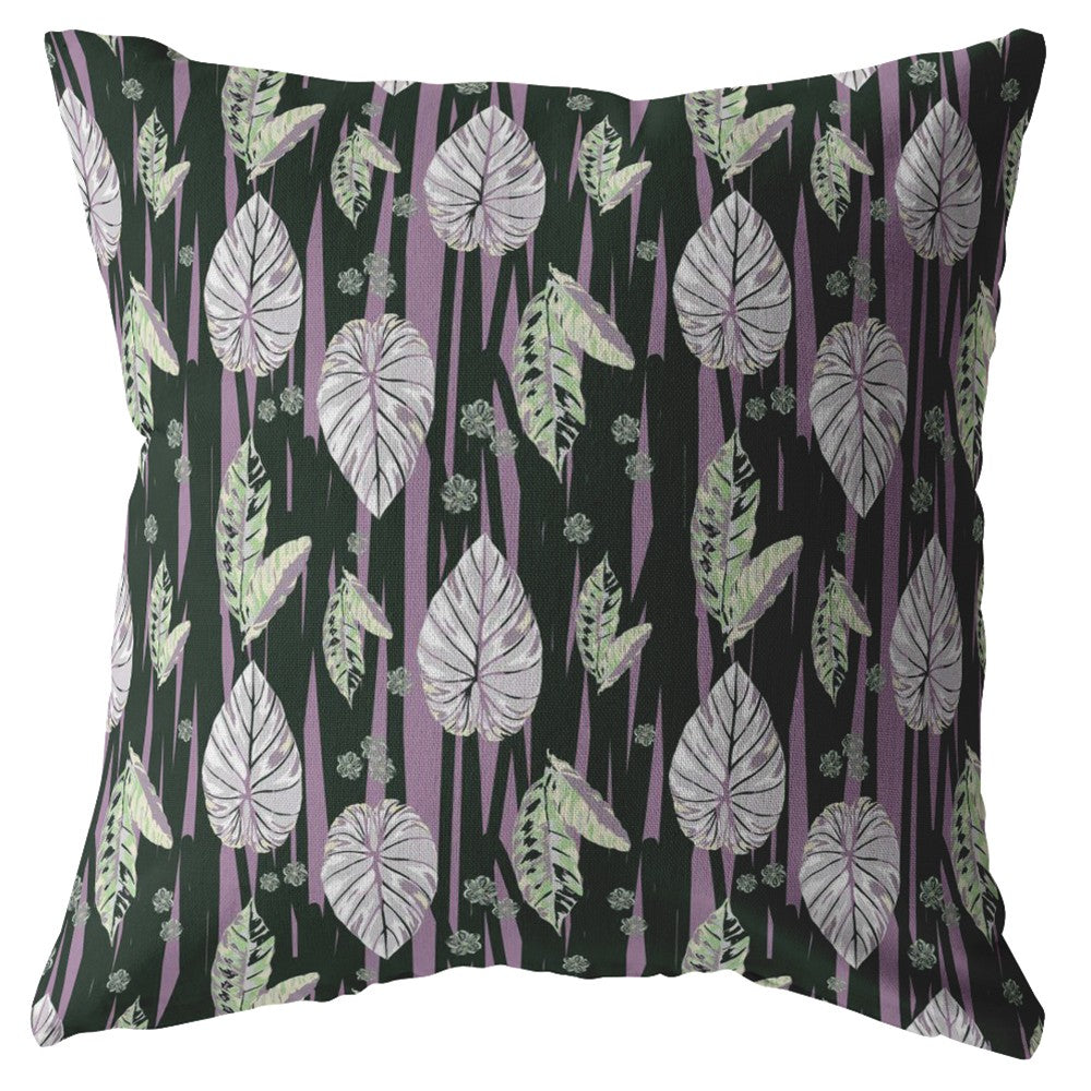 16” Black Purple Fall Leaves Zippered Suede Throw Pillow