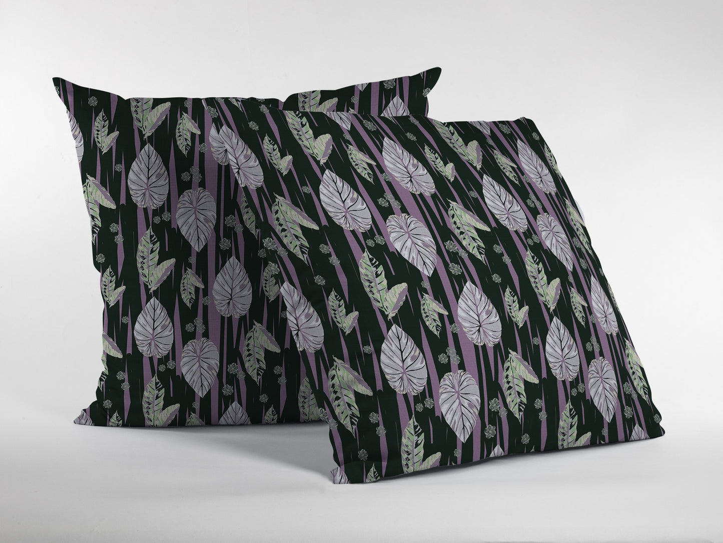 16” Black Purple Fall Leaves Zippered Suede Throw Pillow