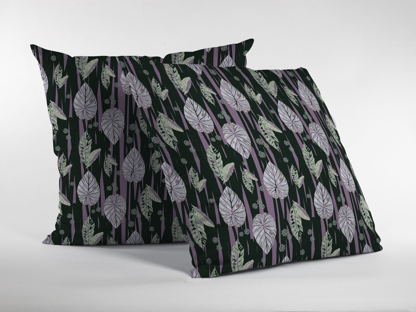 18” Black Purple Fall Leaves Zippered Suede Throw Pillow