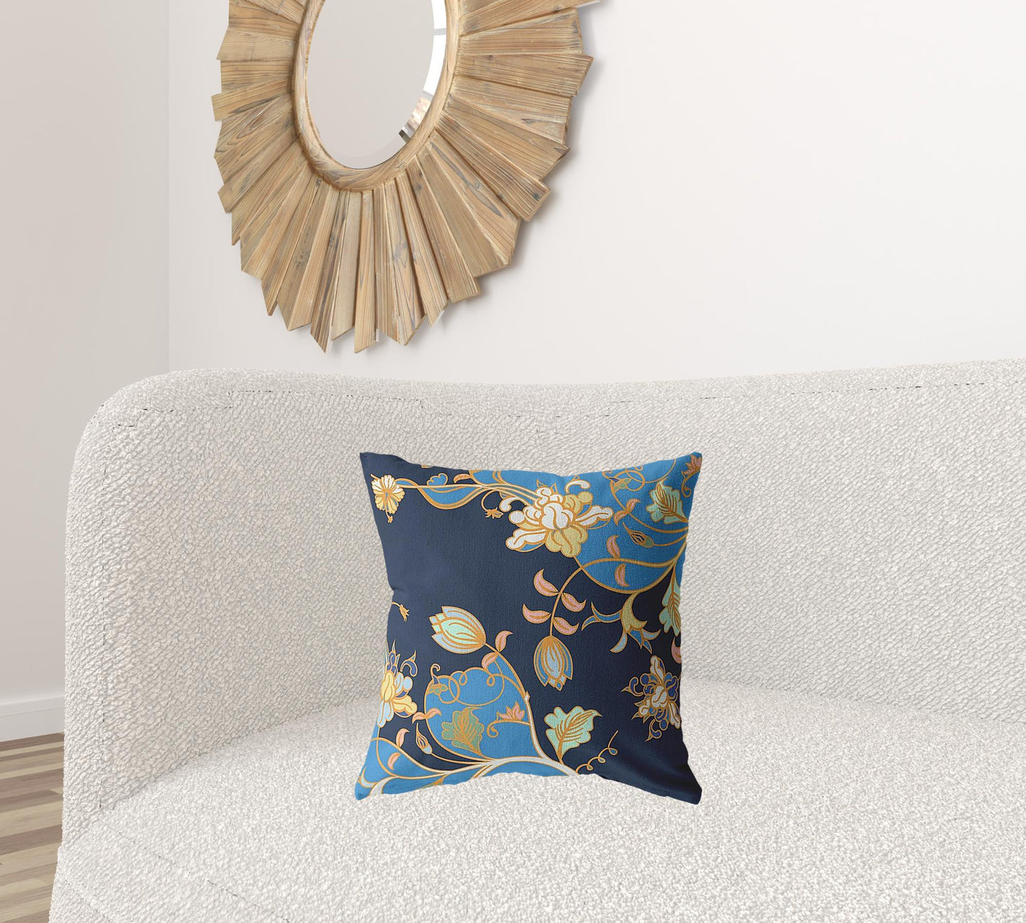 18" Navy Blue Garden Zippered Suede Throw Pillow