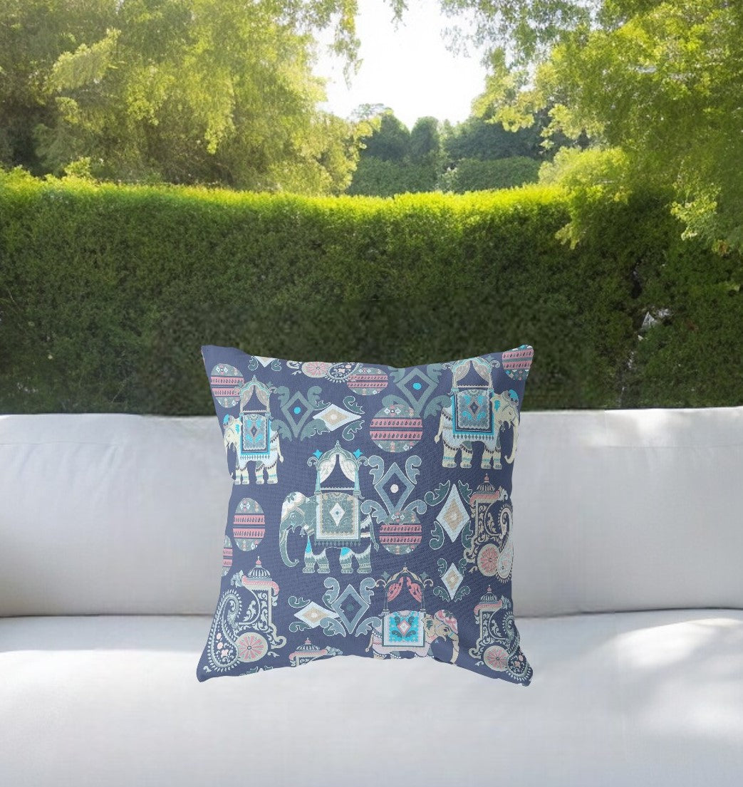 18" Blue Gray Tribal Indoor Outdoor Zip Throw Pillow