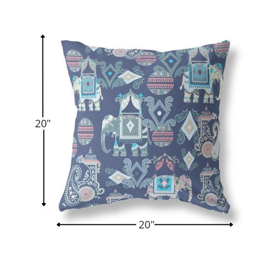 18" Blue Gray Tribal Indoor Outdoor Zip Throw Pillow