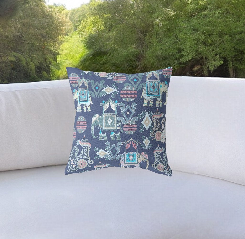 18" Blue Gray Tribal Indoor Outdoor Zip Throw Pillow