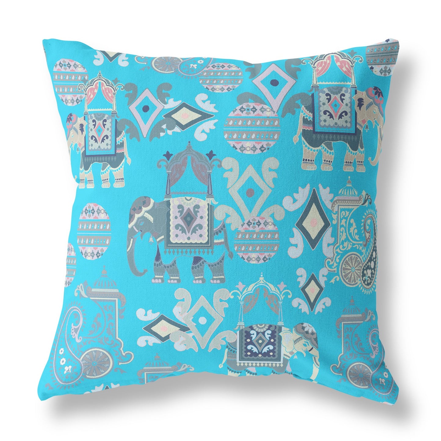 16" Cyan Gray Tribal Indoor Outdoor Zip Throw Pillow