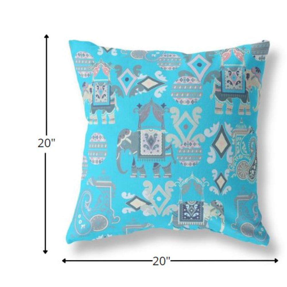 18" Cyan Gray Tribal Indoor Outdoor Zip Throw Pillow