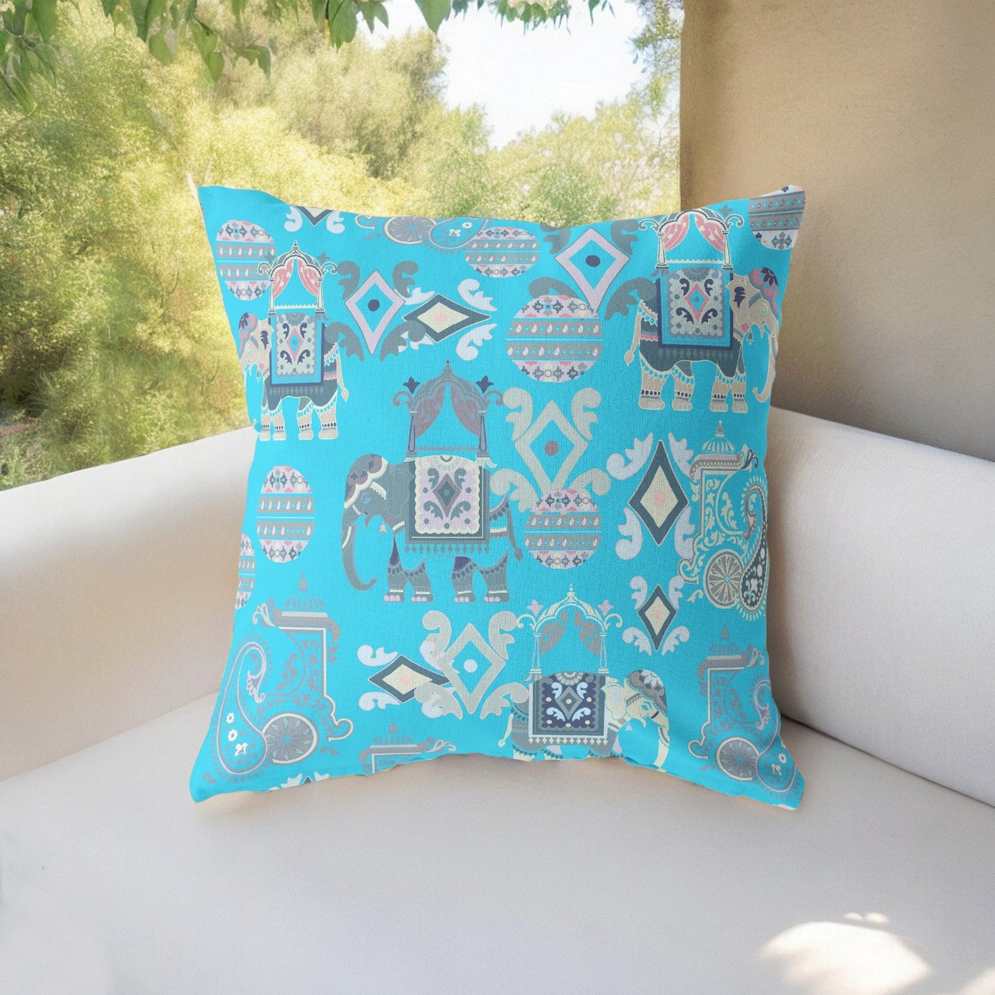 18" Cyan Gray Tribal Indoor Outdoor Zip Throw Pillow