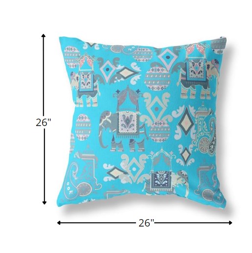 18" Cyan Gray Tribal Indoor Outdoor Zip Throw Pillow