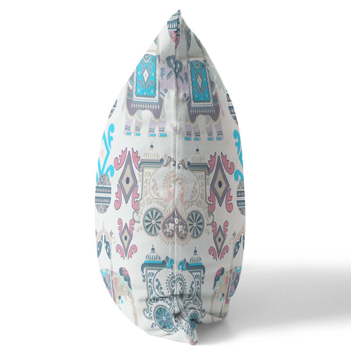 16" White Cyan Tribal Indoor Outdoor Zip Throw Pillow