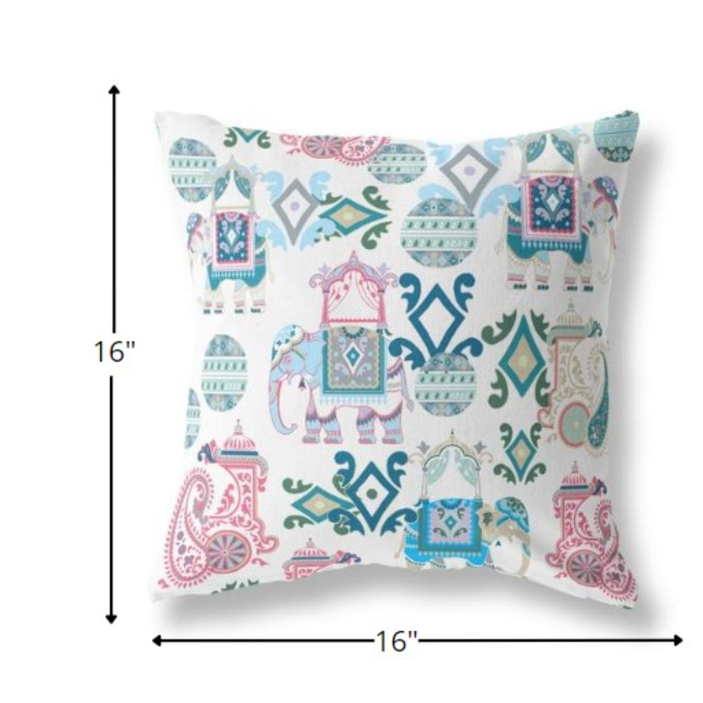 16" Pink White Tribal Indoor Outdoor Zip Throw Pillow