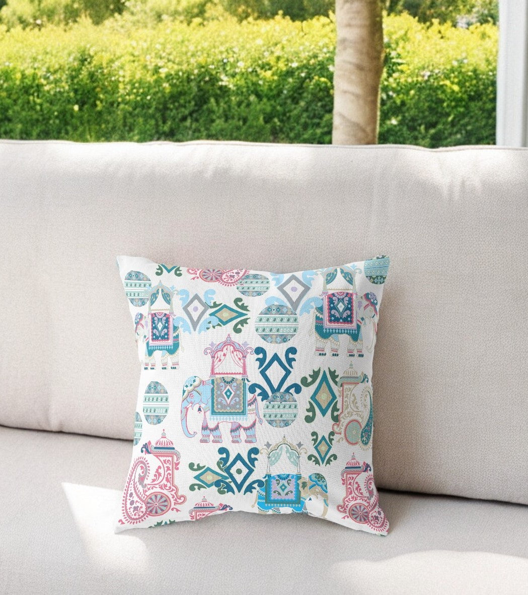 16" Pink White Tribal Indoor Outdoor Zip Throw Pillow