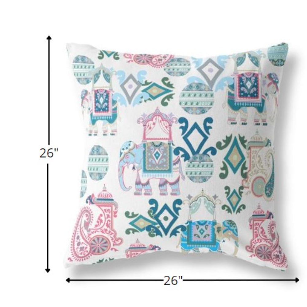 18" Pink White Tribal Indoor Outdoor Zip Throw Pillow