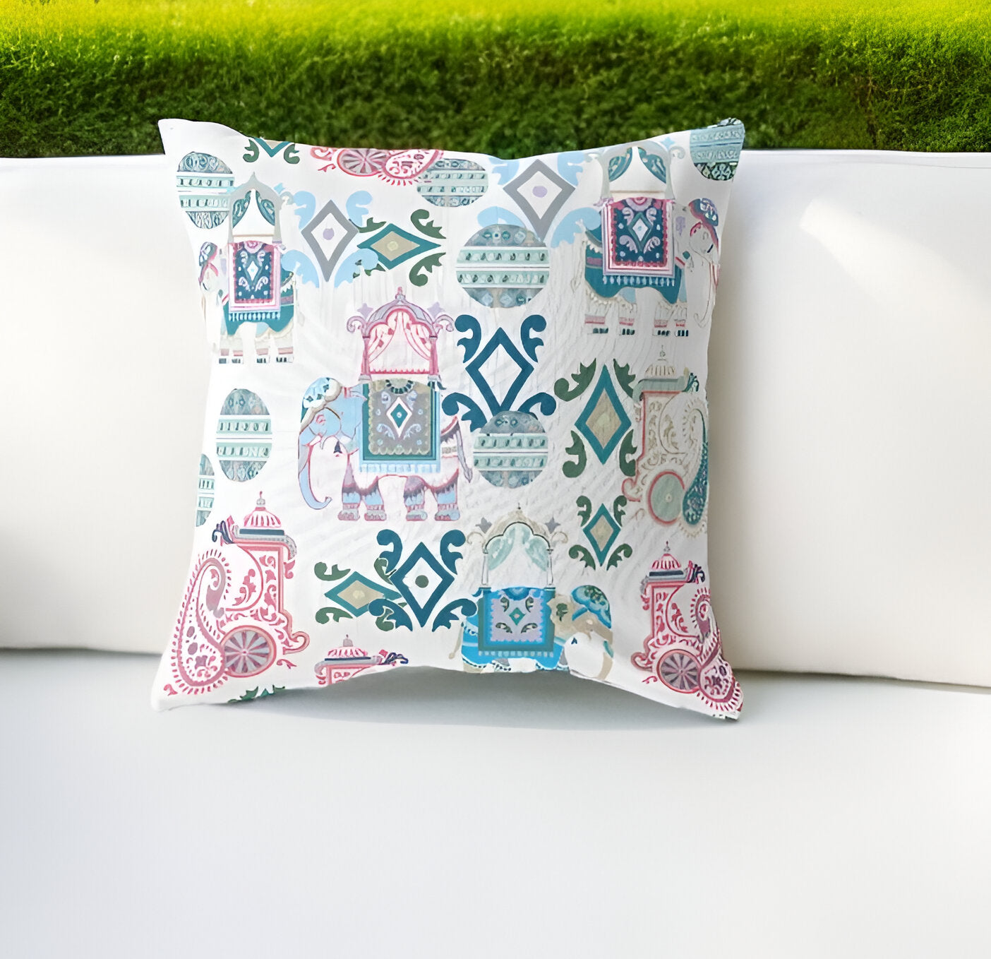 18" Pink White Tribal Indoor Outdoor Zip Throw Pillow