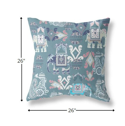 18" Gray White Tribal Indoor Outdoor Zip Throw Pillow