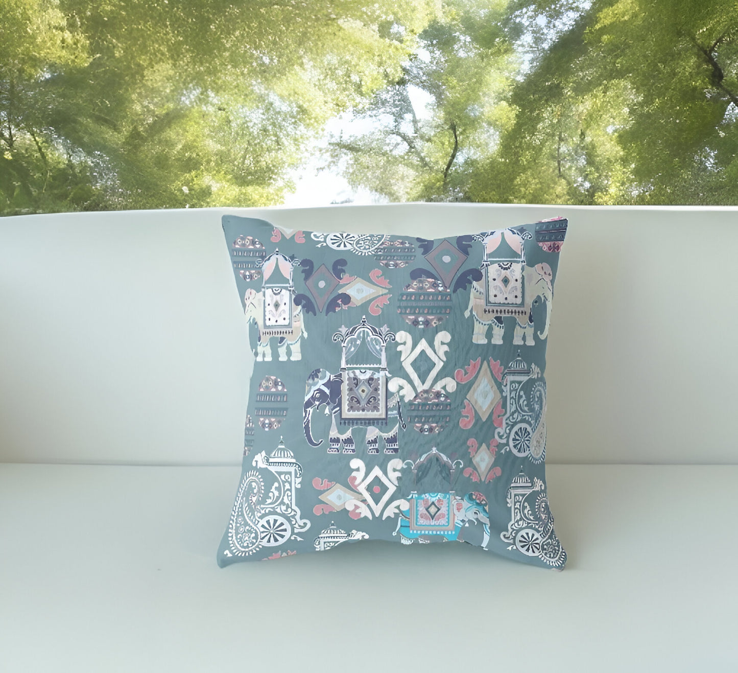 18" Gray White Tribal Indoor Outdoor Zip Throw Pillow