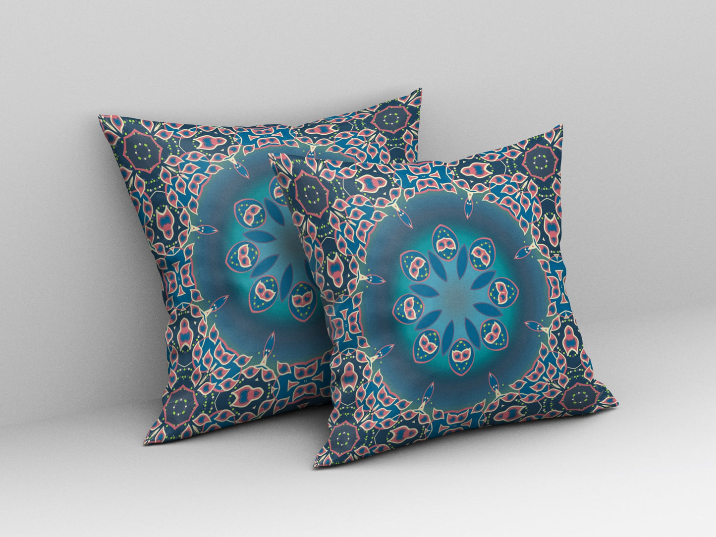 16” Blue Pink Jewel Indoor Outdoor Zippered Throw Pillow